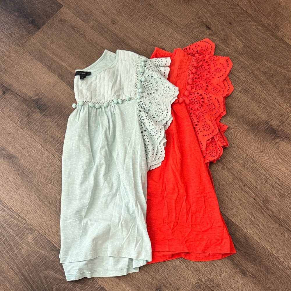 Lot of 2 jcrew Red and Light Green Lace Sleeve Tops